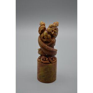 Chinese Shoushan Stone Statue Seal Stamp 4 3/4" G Shore 2-Headed Serpent Snake